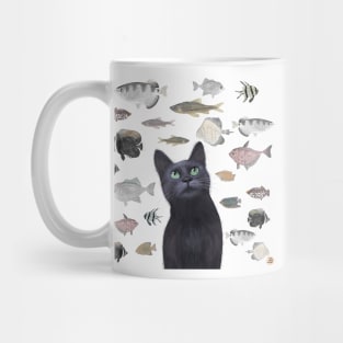 Birthday Black Cat and the Party Fish Gift Mug